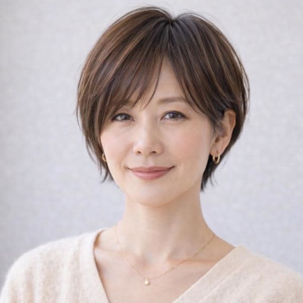 ◇大人40代50代60代ショートボブ丸みショート白髪ぼかし