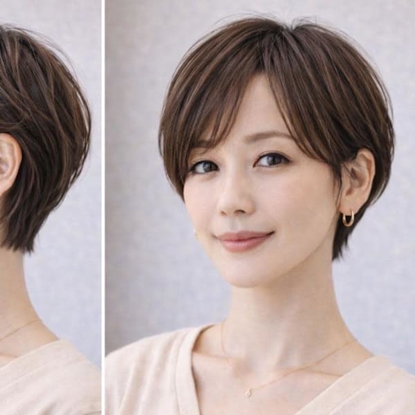 ◇大人40代50代60代ショートボブ丸みショート白髪ぼかし