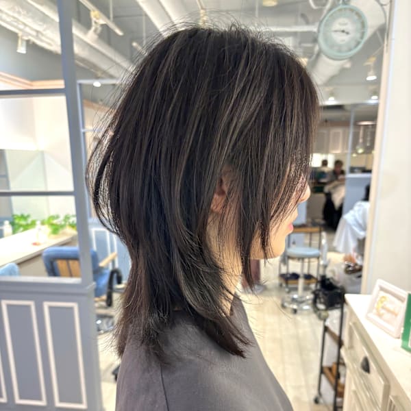 ハッシュカットミディアムレイヤーウルフ平成スタイル赤羽美容室|CHAINON 赤羽店