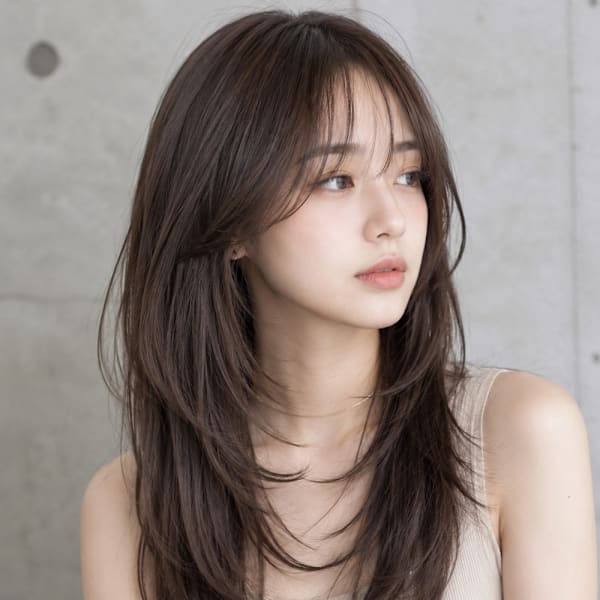 透明感ダークブラウン・シースルーバング×レイヤーロング|hairs BERRY 長住店