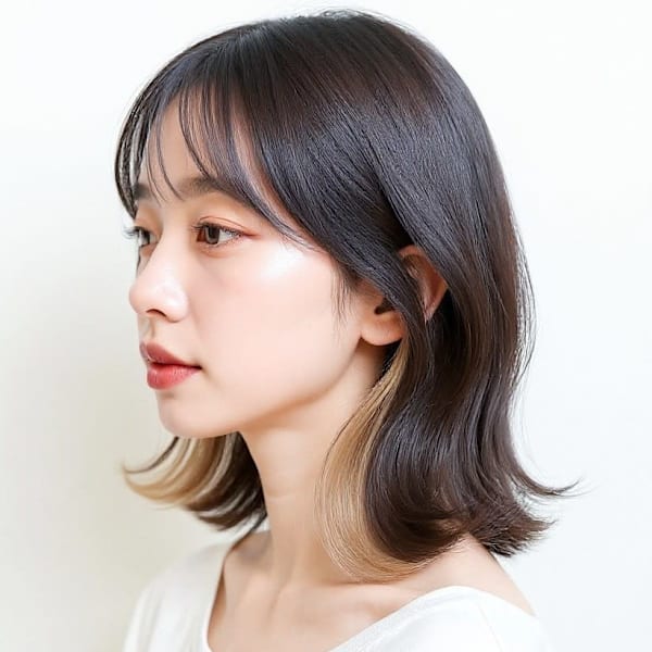 インナーカラーくびれミディアムレイヤーカットp2　シースルー