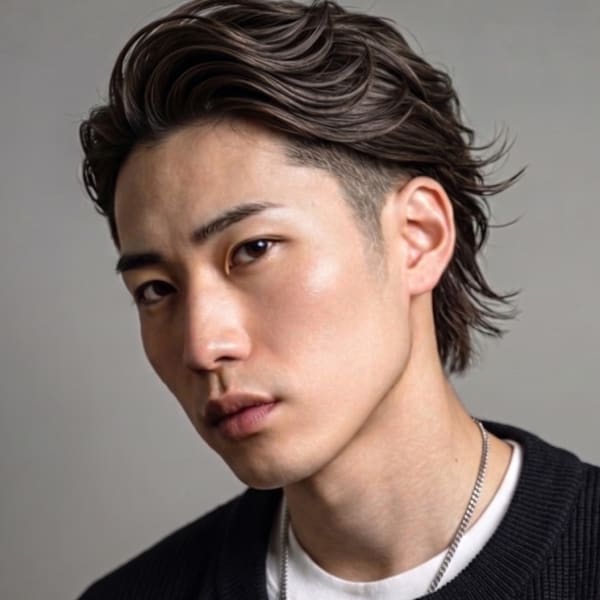 メンスパーマ オールバック ツーブロック ミディアム 20代