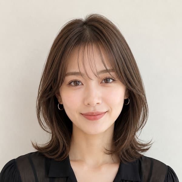 透明感グレージュ×外ハネレイヤーミディ/藤枝静岡大人ミディ