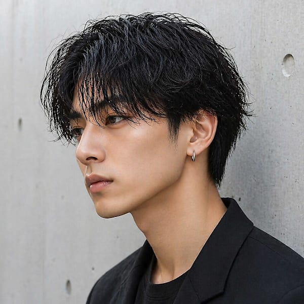 メンズショート ウェット ツーブロック 黒髪