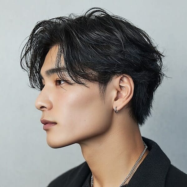 韓国ヘア センターパート 刈り上げ ニュアンスパーマ 30代