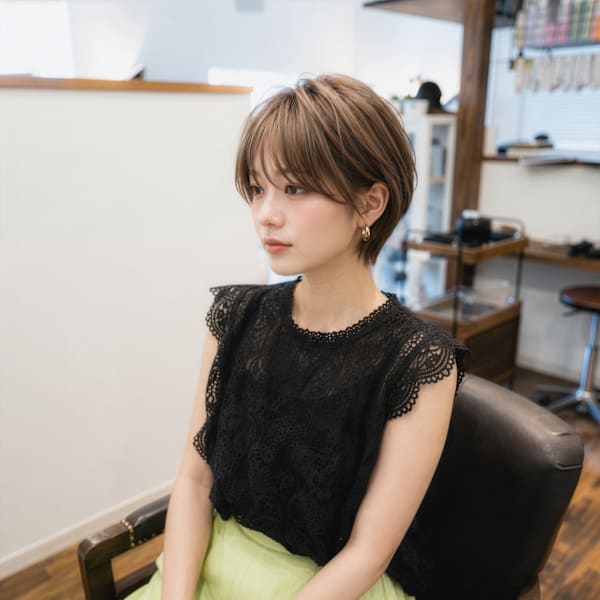明感カラーの大人可愛い丸みショートスタイル