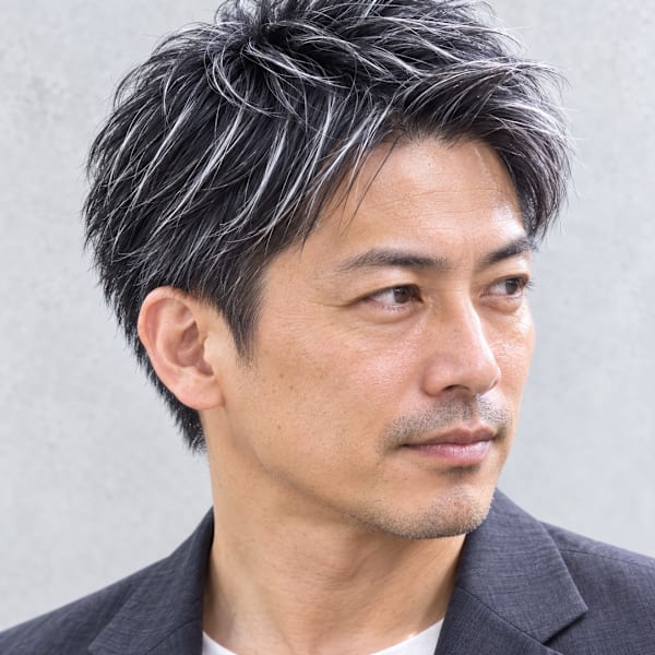 横浜桜木町メンズカット×白髪ぼかしビジネスショート|Ash 桜木町店