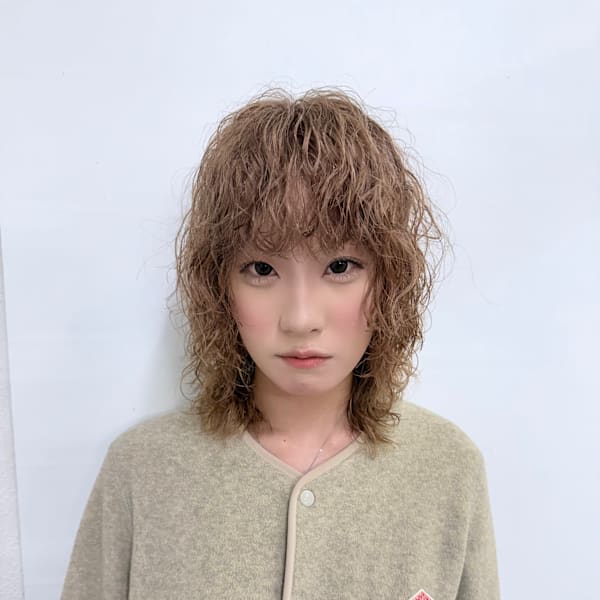 ブリーチパーマ　ドライパーマ　くるくるパーマ