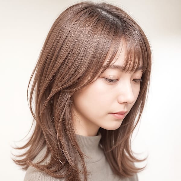 マロンベージュ大人美人顔周りレイヤーカットp3ミルクベージュ