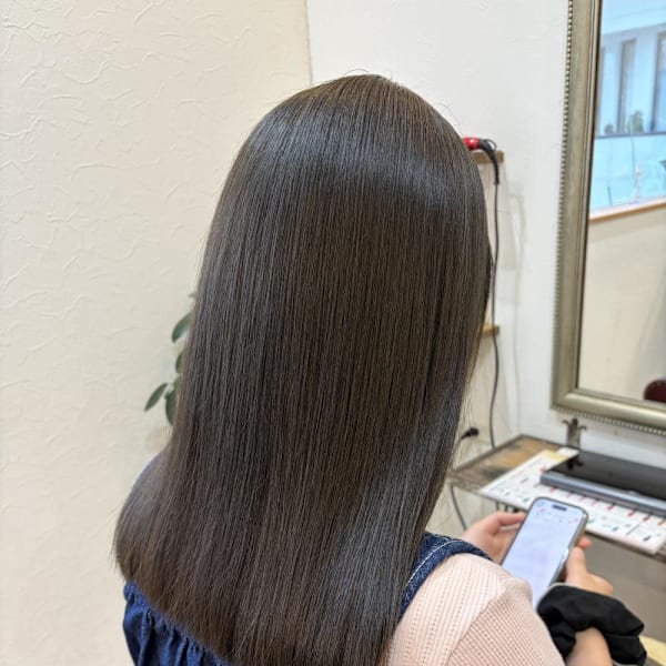 透明感カラー、艶ロング