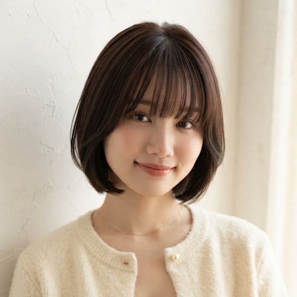 大人可愛い丸みショートボブ×シースルーバング