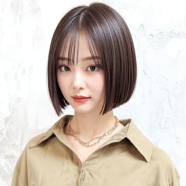 ウォームブラウン美髪ワンレン切りっぱなしボブp1