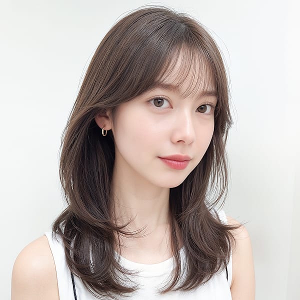 大人美人耳かけミックス巻きロングレイヤーp1シースルーバング