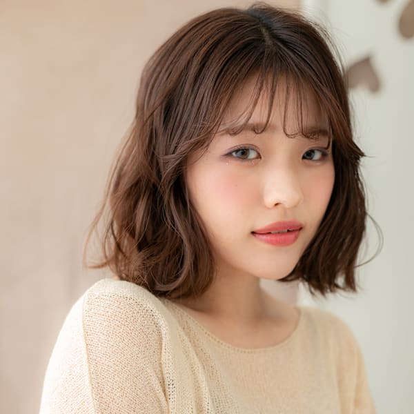 フレンチバング外ハネゆるふわプードルボブパーマ20代30代