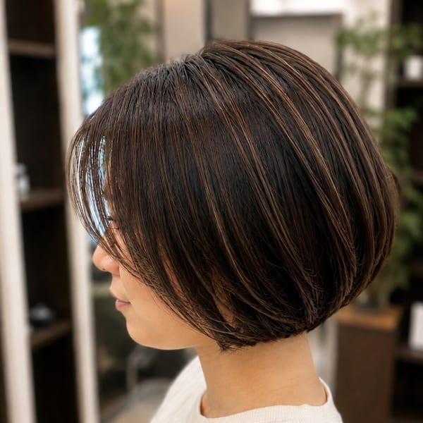 【白髪ぼかし】大人女性の丸みショートボブ