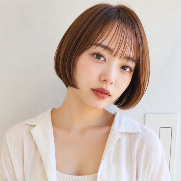 ベージュ 艶髪ボブ ミニボブ 髪質改善 内巻きワンカール