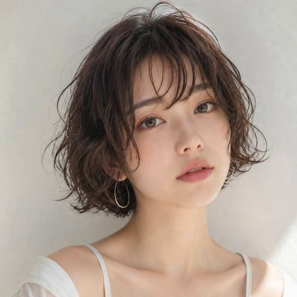 エアリーパーマ ミニボブ 透明感カラー グレージュ 髪質改善