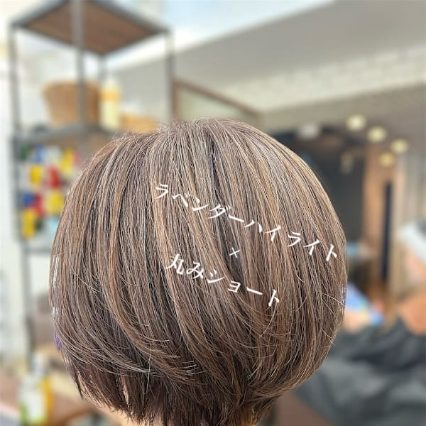 ラベンダーハイライト 丸みショート【浜崎】