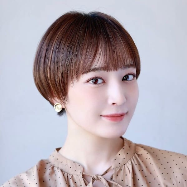 大人可愛い◎イメチェン似合わせカットフルバングレッドブラウン