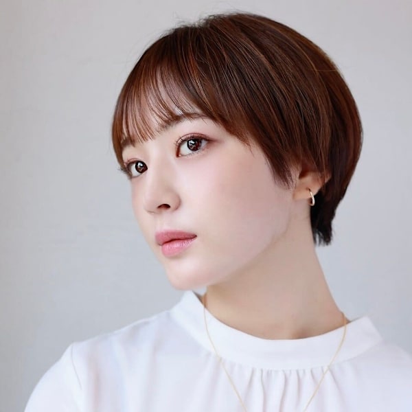 大人可愛い◎イメチェン似合わせカットフルバングレッドブラウン