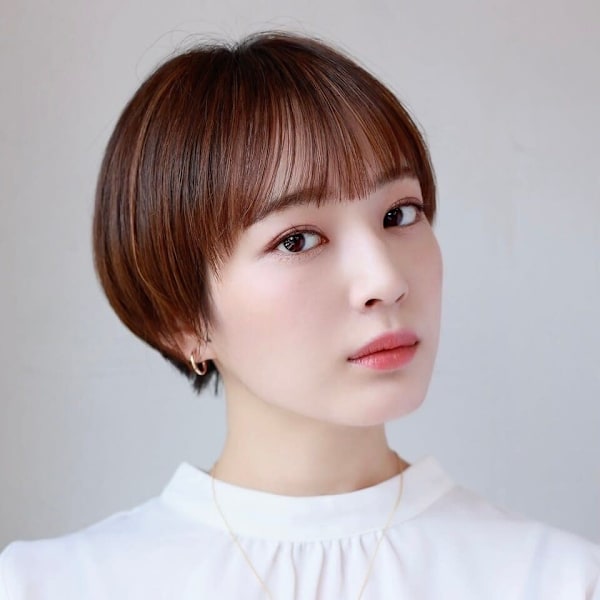 大人可愛い◎イメチェン似合わせカットフルバングレッドブラウン
