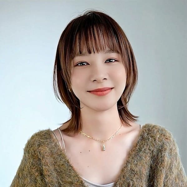 大人可愛い◎イメチェン似合わせカットフルバングレッドブラウン