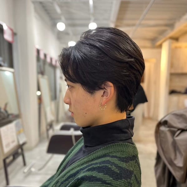 MEN’SHAIRアッシュブラックセンターパートマッシュヘア