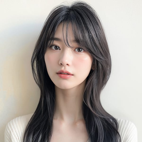 韓国風レイヤーロングウルフクラゲヘアーp3 レイヤーウルフ