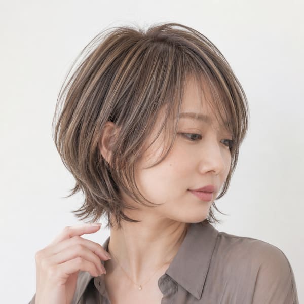 【藤枝】白髪ぼかしハイライト×大人ハッシュボブ