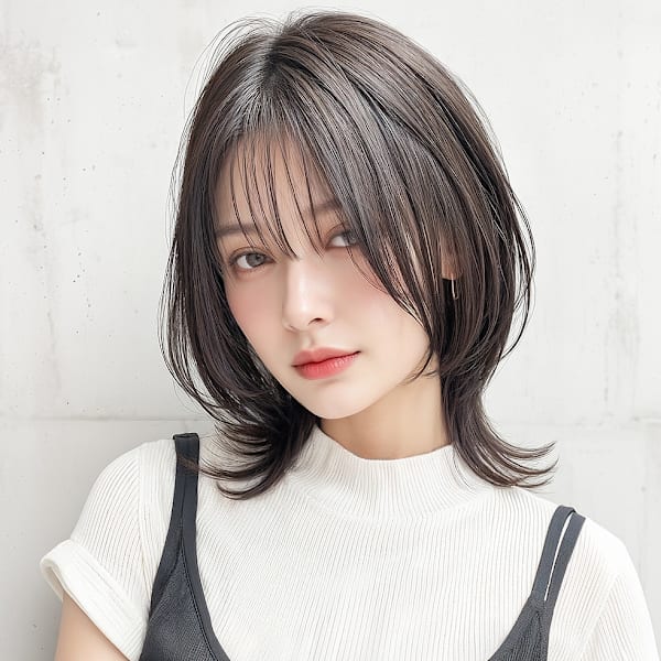 黒髪クラゲヘアー/透明感カラー小顔レイヤーカットミディp1