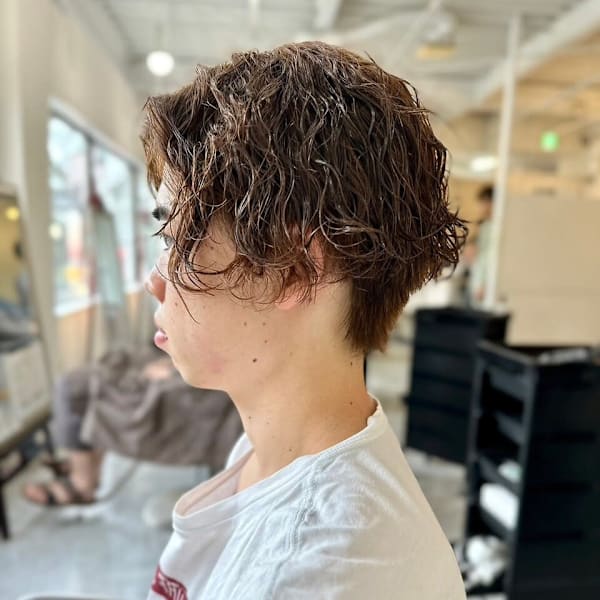 MEN'SHAIRアッシュブラックカルマパーママッシュ波巻き
