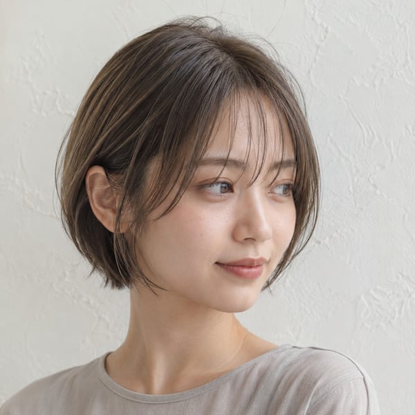 透け感バングの大人かわいい丸みボブ