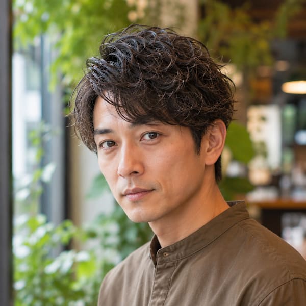 伸ばしかけメンズに秋の大人パーマ