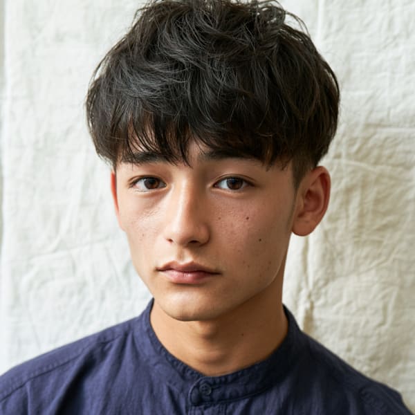 厚め前髪ナチュラルマッシュの黒髪メンズヘア