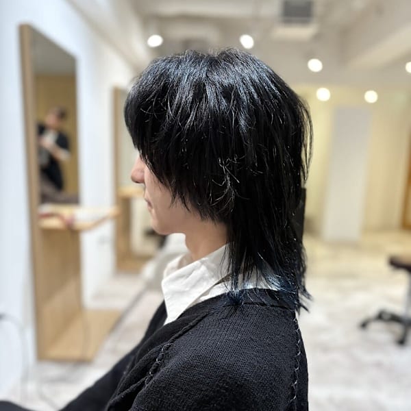 20代30代40代◎イメチェンメンズロングウルフブルーブラッ