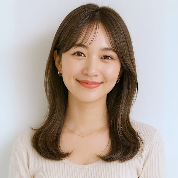 オリーブグレージュ 透明感カラー 韓国くびれヘア 前髪カット