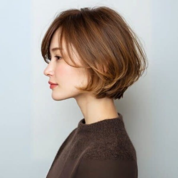 ショートボブ ブラウンベージュ 白髪ぼかしカラー 30代