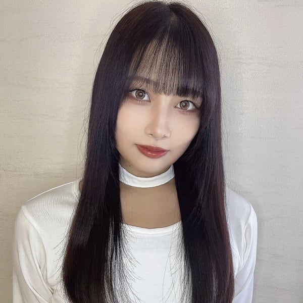 黒髪 前髪カット ロングレイヤー ストレート 髪質改善 艶髪