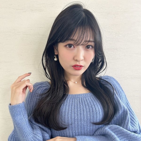 ダークアッシュ 顔周りカット 韓国ヘア ロングレイヤー