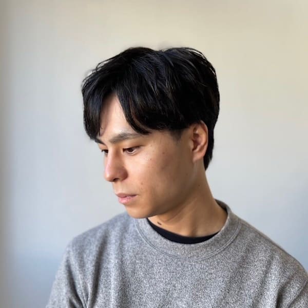 20代30代40代フェザーパーマサーフカールブルーブラック
