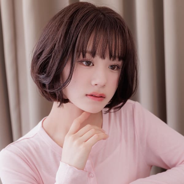 黒髪ダークアッシュ大人ショートヘア立体感丸みボブ20代30代