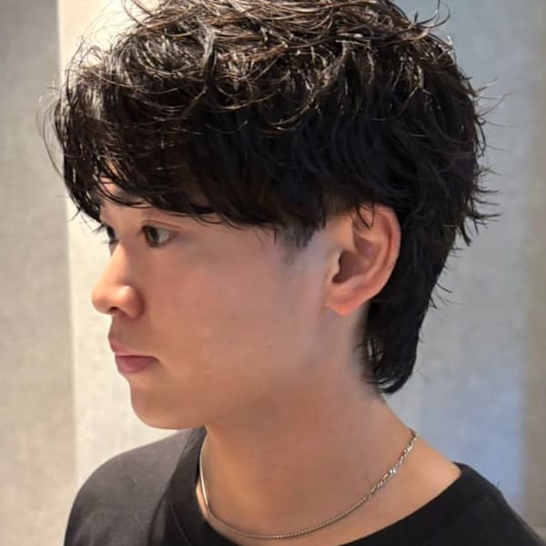 ニュアンスパーマ センターパ―ト ラウンドマッシュ 黒髪