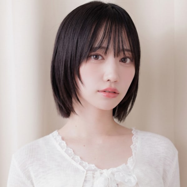 顔周りハッシュカット大人かわいい黒髪レイヤーボブ20代30代
