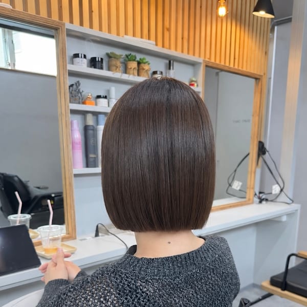 5か月前の縮毛矯正を活かしたミニボブ