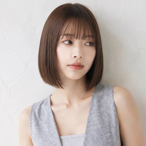 ボブ ブラウンベージュ 髪質改善 顔周りカット 20代