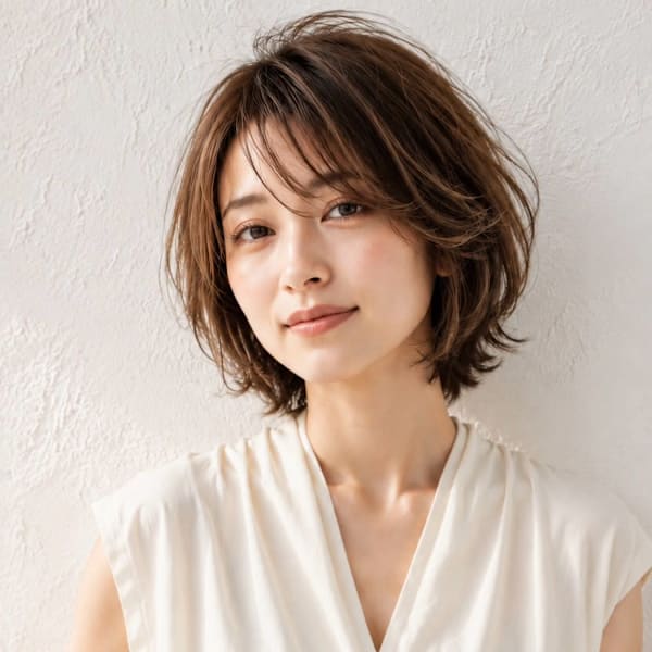 ボブ レイヤーカット ベージュカラー 顔周りカット 20代