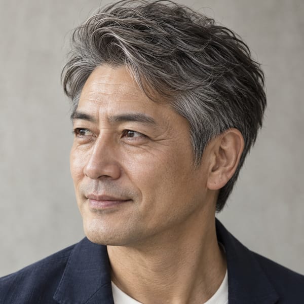 大人のグレイヘア白髪ぼかし×かき上げショート