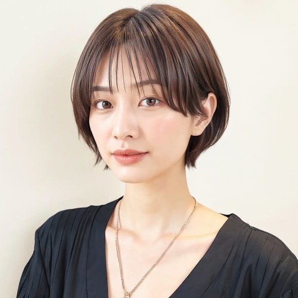 大人美人くすみベージュボブマッシュショートp3　流しバング