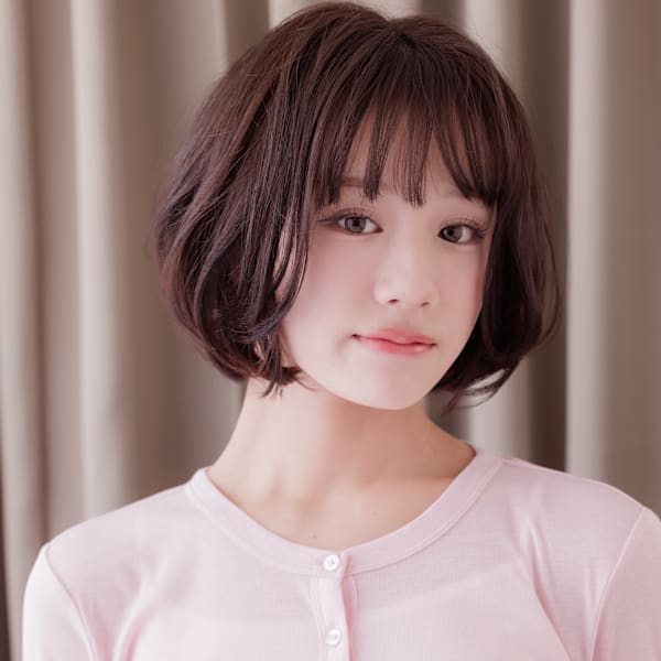 黒髪ダークアッシュ大人ショートヘア立体感丸みボブ20代30代