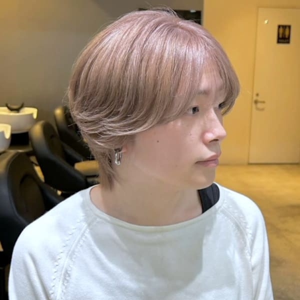 メンズパーマ ハイトーン ピンクベージュ ブリーチ マッシュ